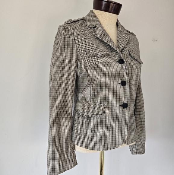 ZARA TRAFALUC herringbone cotton tweed lightweight cream/black/Grey blazer. MED - Picture 3 of 13